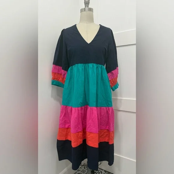 Aura Colorblock Tiered Women's Maxi Dress Size XS Resortwear Boho - Picture 1 of 12